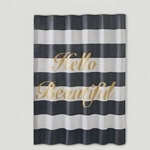 Interiors‎ By Design Fabric Shower Curtain “Hello Beautiful” Striped Black/White
